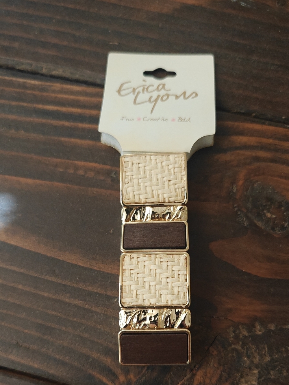 Erica Lyons Beige and Brown Woven Stretch Bracelet with Gold Accents AA31 6815